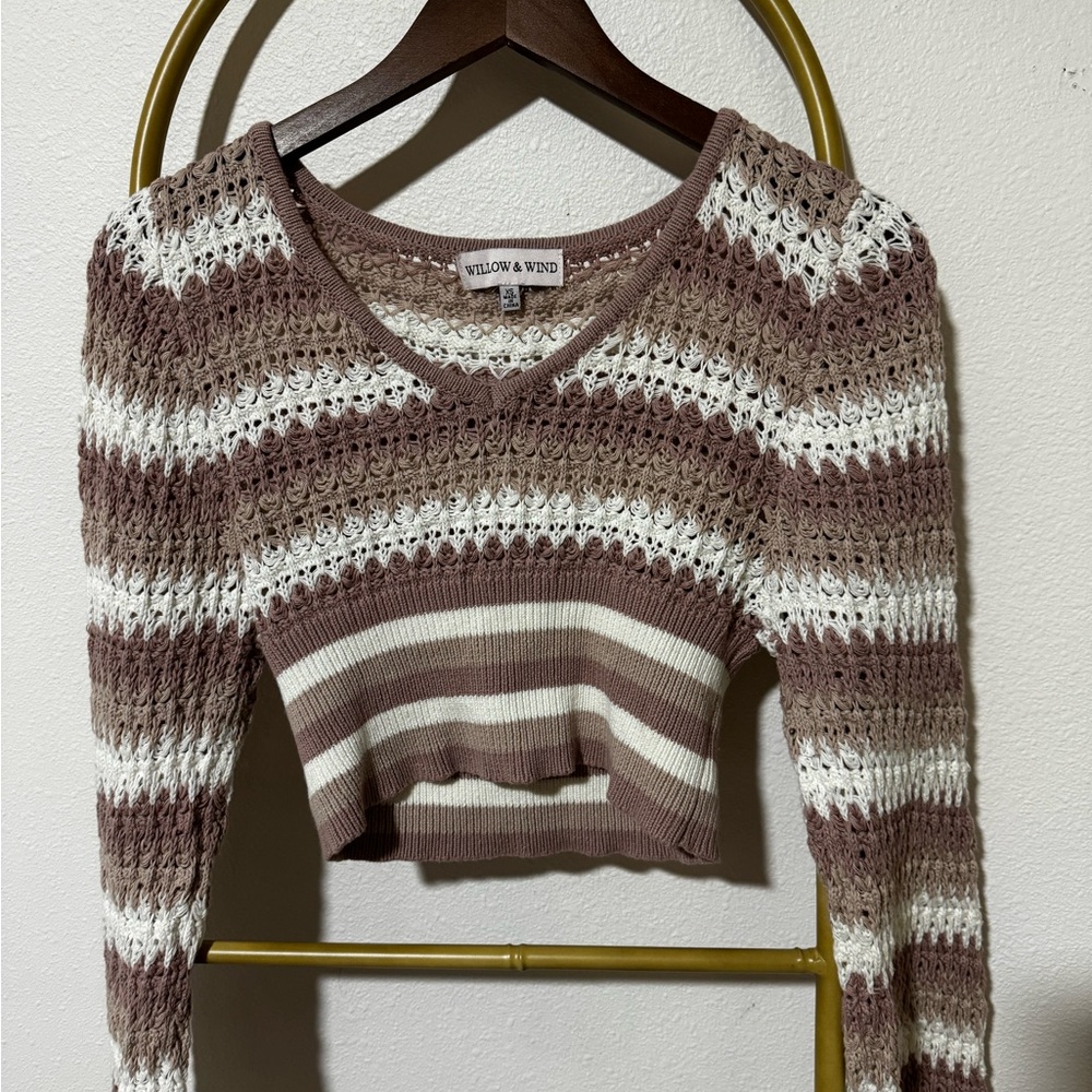 Willow & Wind Blush and Cream Striped Women's Sweater